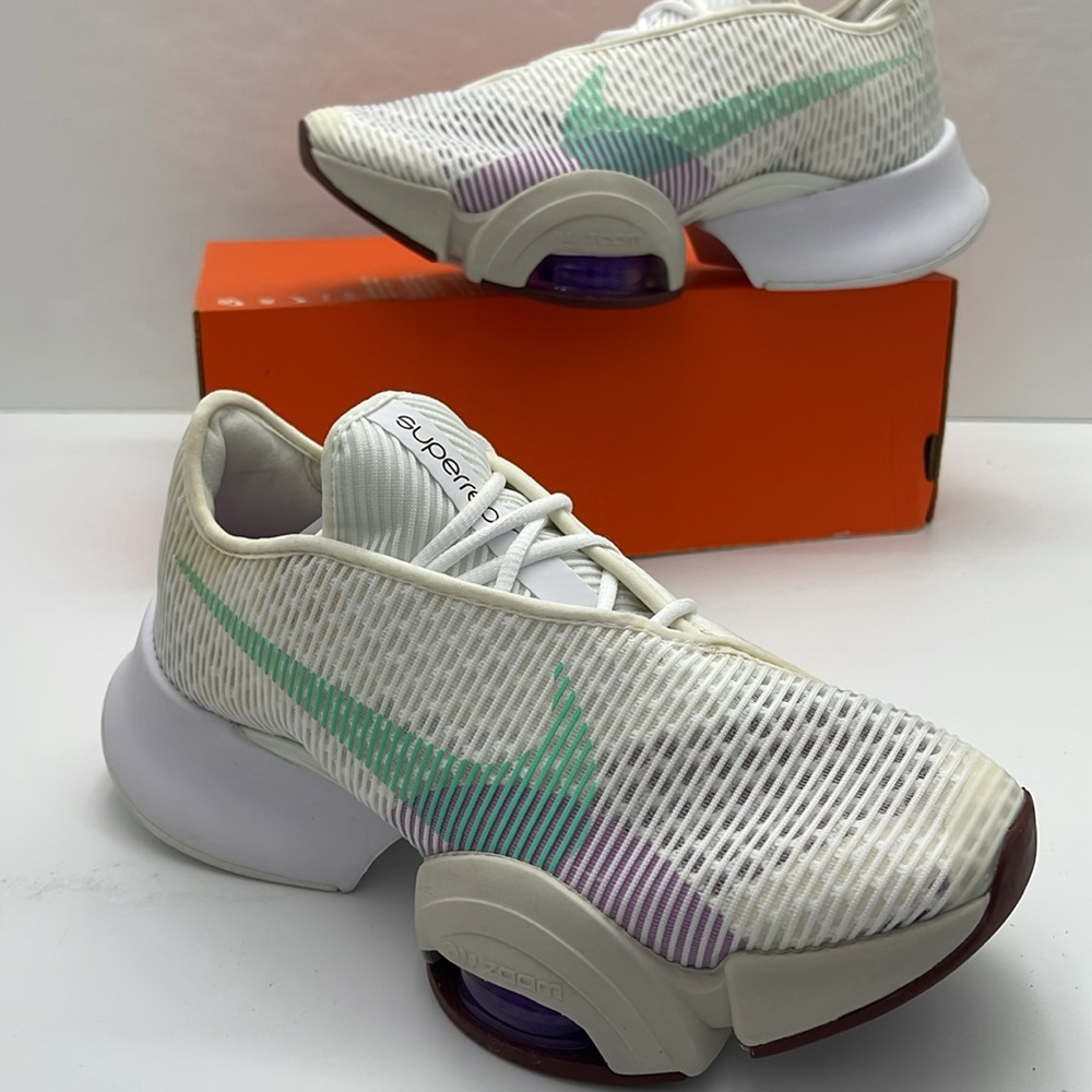 Nike WMNS White Sneakers with Orange and Green Swooshes NIKE AIR ZOOM SUPERREP 2 - Picture 14 of 16